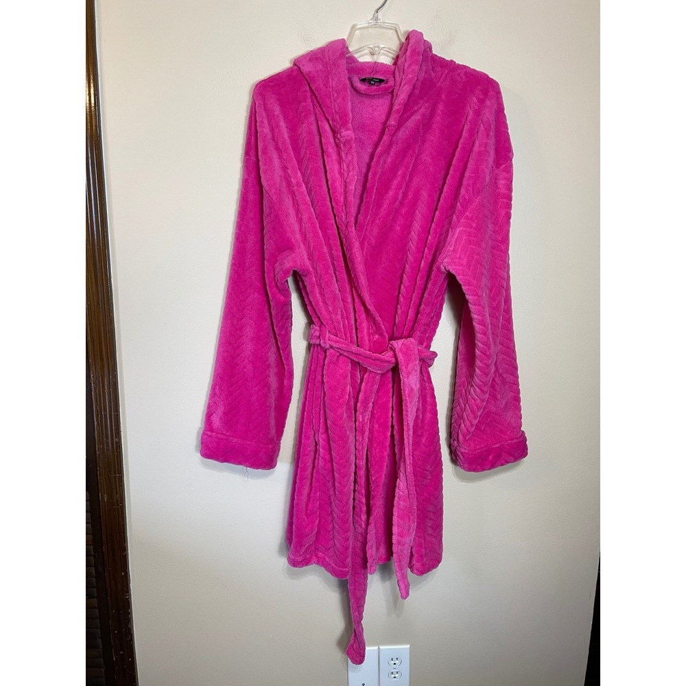 Just Love Hot Pink Chevron Plush Hooded Fleece Robe Womens 3X 6341 Tie Waist